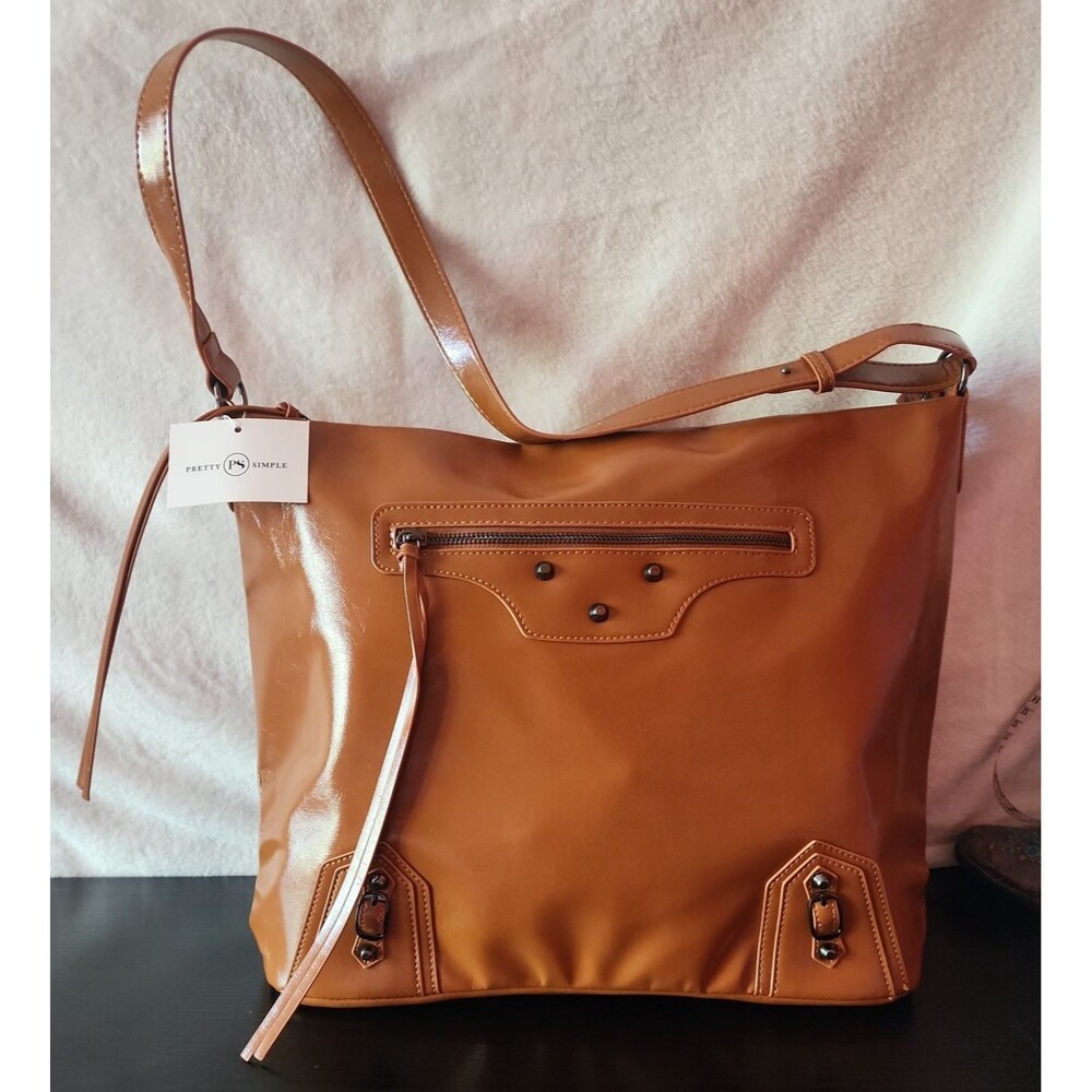 Pretty SimpleTabitha Brown Crossbody Tote Bag Faux Vegan Leather Large size